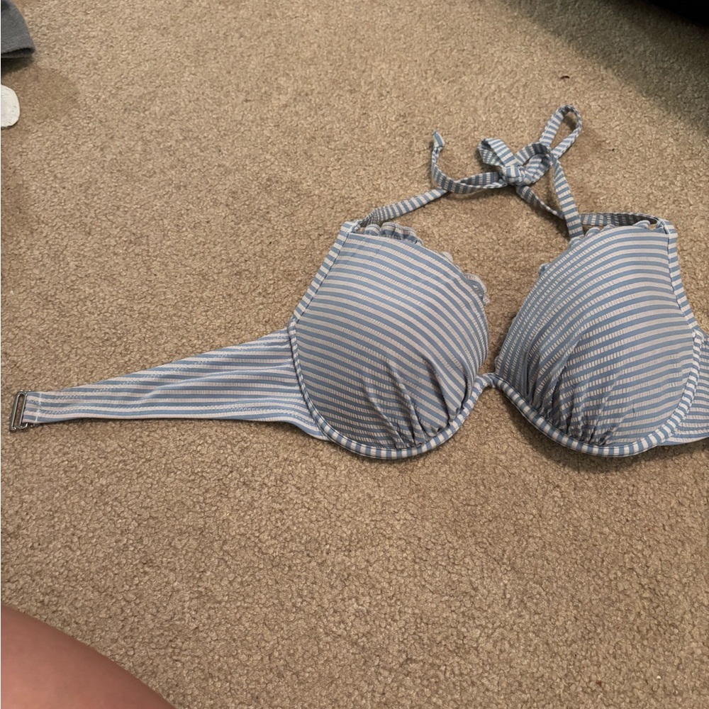 H&M Blue and White Bikini Top